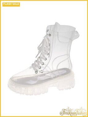 Transparent PVC Lace Up Platform Combat Ankle Boots Waterproof